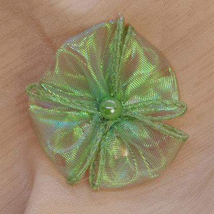 Glow in Green – Handmade Iridescent Tulle Hair Pin Garnished with Rhinestone Gems