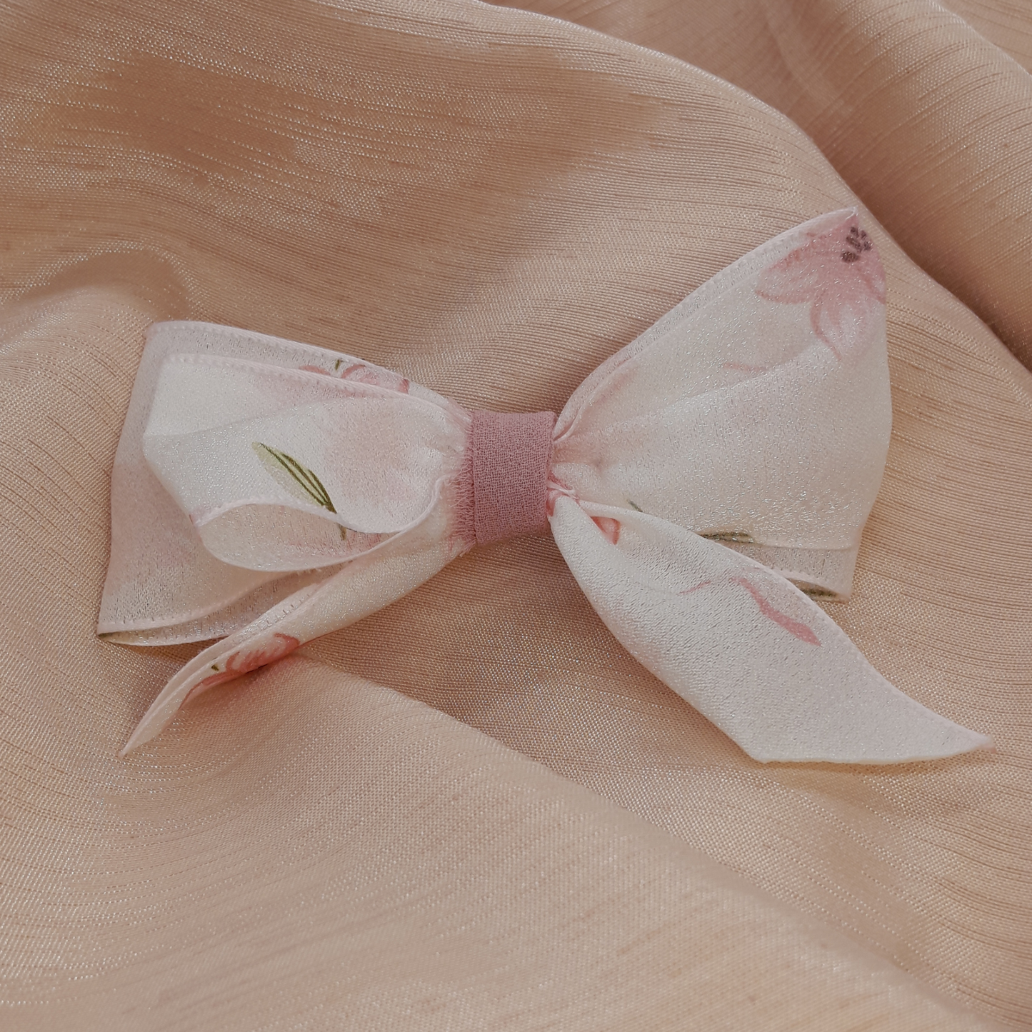 Chic Handmade Ivory Lace Hair Pin – Floral Embroidered Mesh Ribbon Clip for Girls