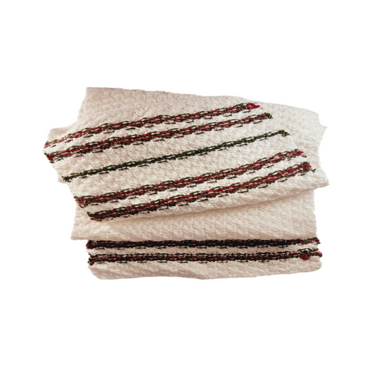 Women’s White, Green & Pink Wool Scarf – Handcrafted Cozy Winter Accessory