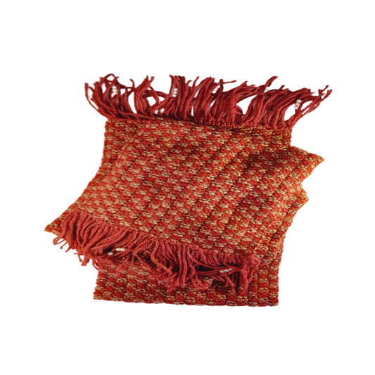 Women’s Burgundy & Beige Wool Scarf with Off-White Pearls – Handcrafted Elegant Winter Accessory