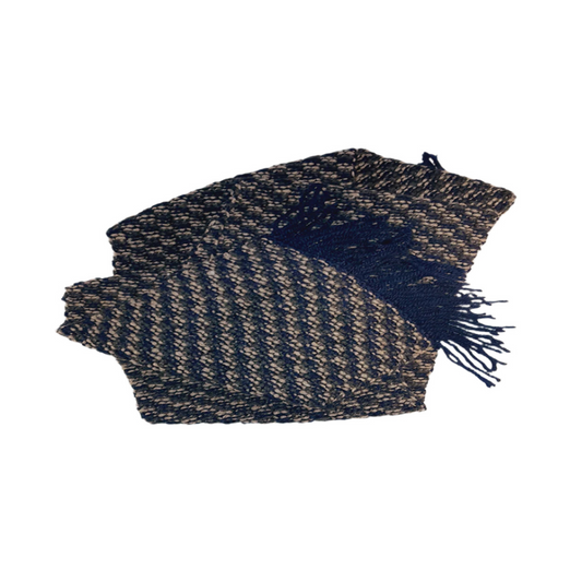 Unisex Wool Scarf in Black, Navy Blue & Gitane with Gold Metallic Thread – Elegant Winter Accessory