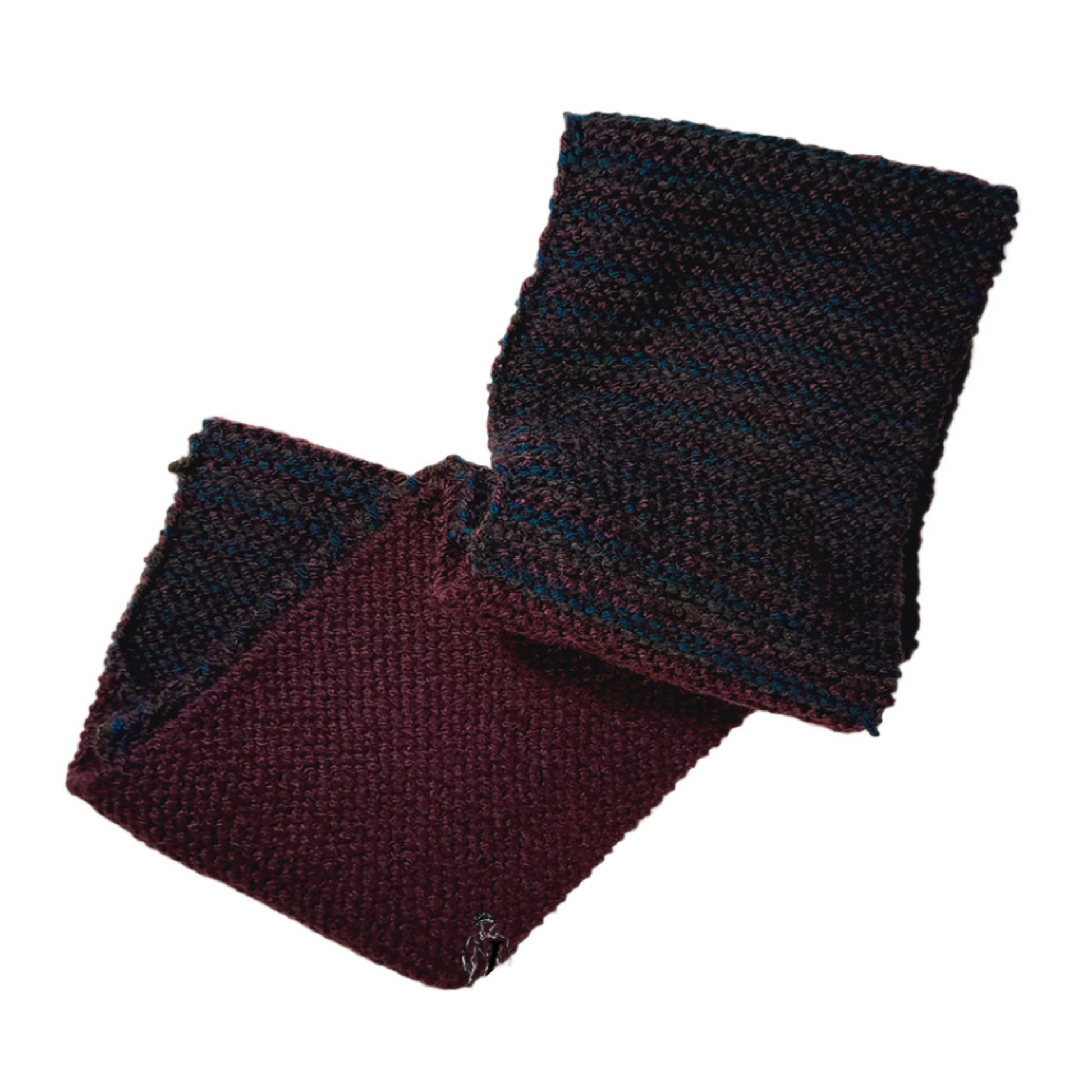 Kids’ Handmade Wool Scarf – Purple, Blue & Grey Soft Knit Winter Accessory