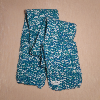 Chic Wool Scarf for Boys – Aqua Blue Palette with Subtle White Detail