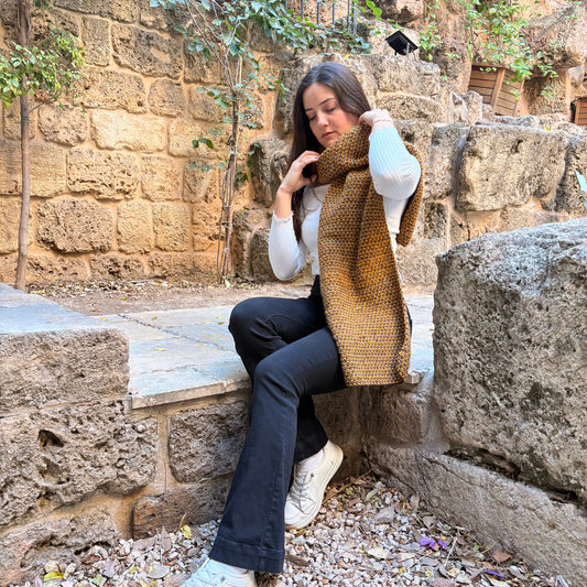 Luxury Handmade Wool Scarf – Lentil Seed Knit Design in Natural Earthy Colors for Women