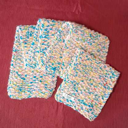 Handmade Colorful Popsicle Wool Scarf for Little Girls – Pink, Blue & Yellow with Red Sparkle Accents