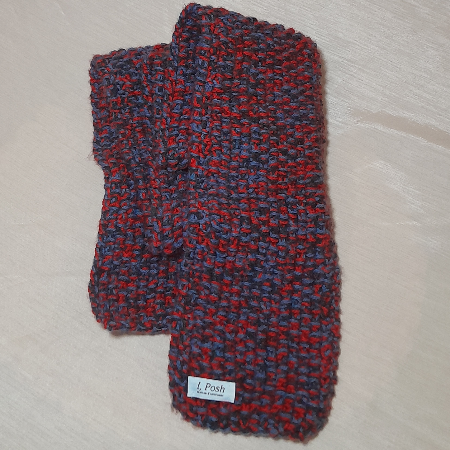 Handmade Wool Scarf for Boys – Red, Blue & Grey Superhero-Inspired Winter Scarf