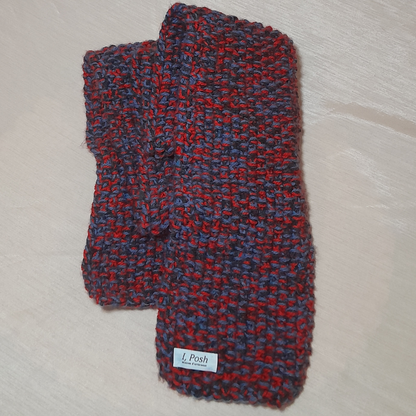 Handmade Wool Scarf for Boys – Red, Blue & Grey Superhero-Inspired Winter Scarf