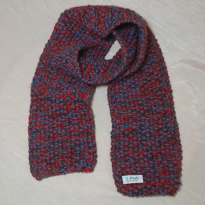 Handmade Wool Scarf for Boys – Red, Blue & Grey Superhero-Inspired Winter Scarf