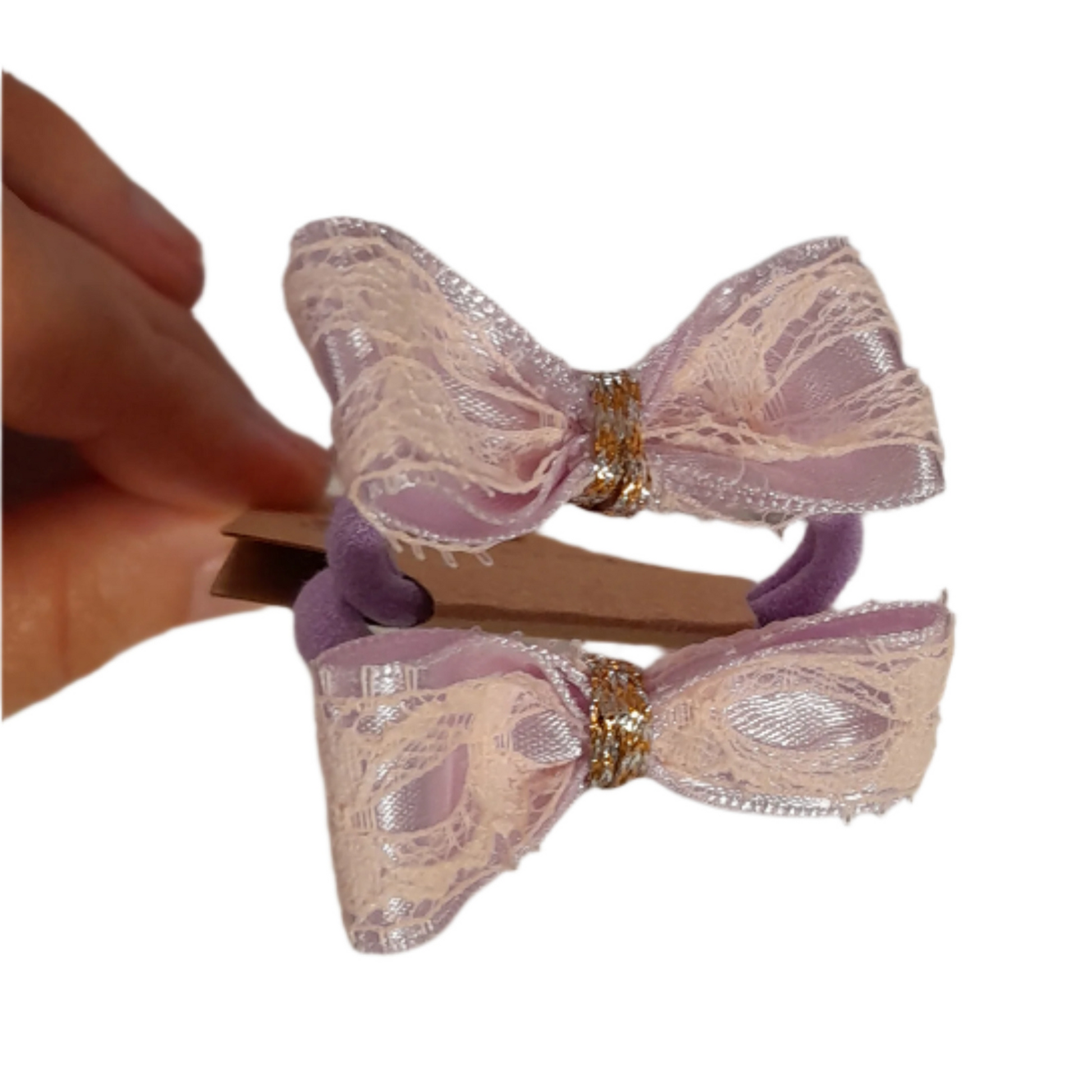 Delicate Handmade Hair Ties – Set of 2 with Satin and Dentelle Bows for Girls