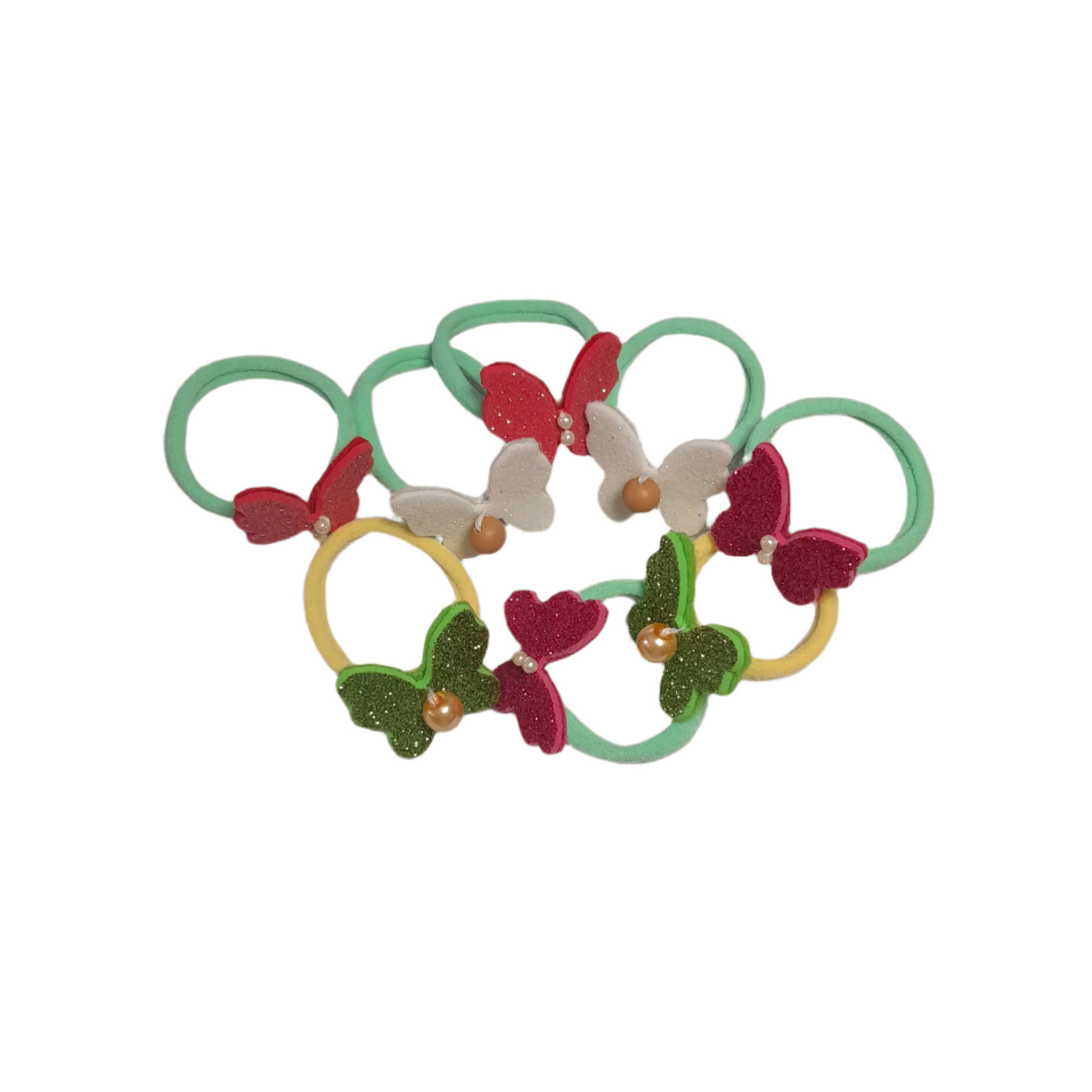 Set of 4 Butterfly Hair Ties for Girls – Handmade Colorful Elastic Bands in Matching Pairs